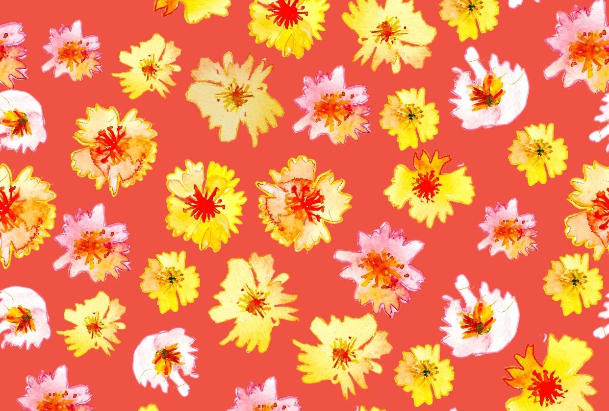 pastel watercolor flowers scattered pattern - student project