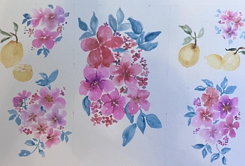 Watercolor Flowers and Lemons