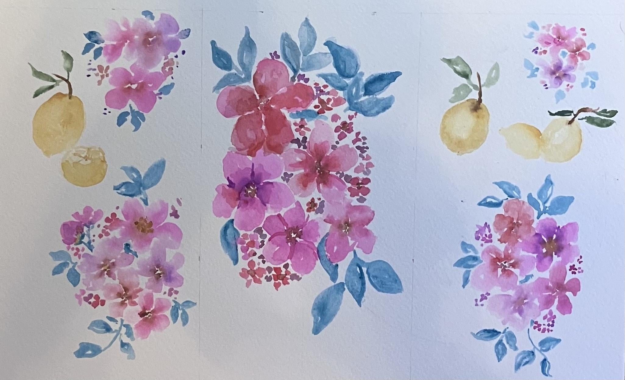 Watercolor Flowers and Lemons - student project