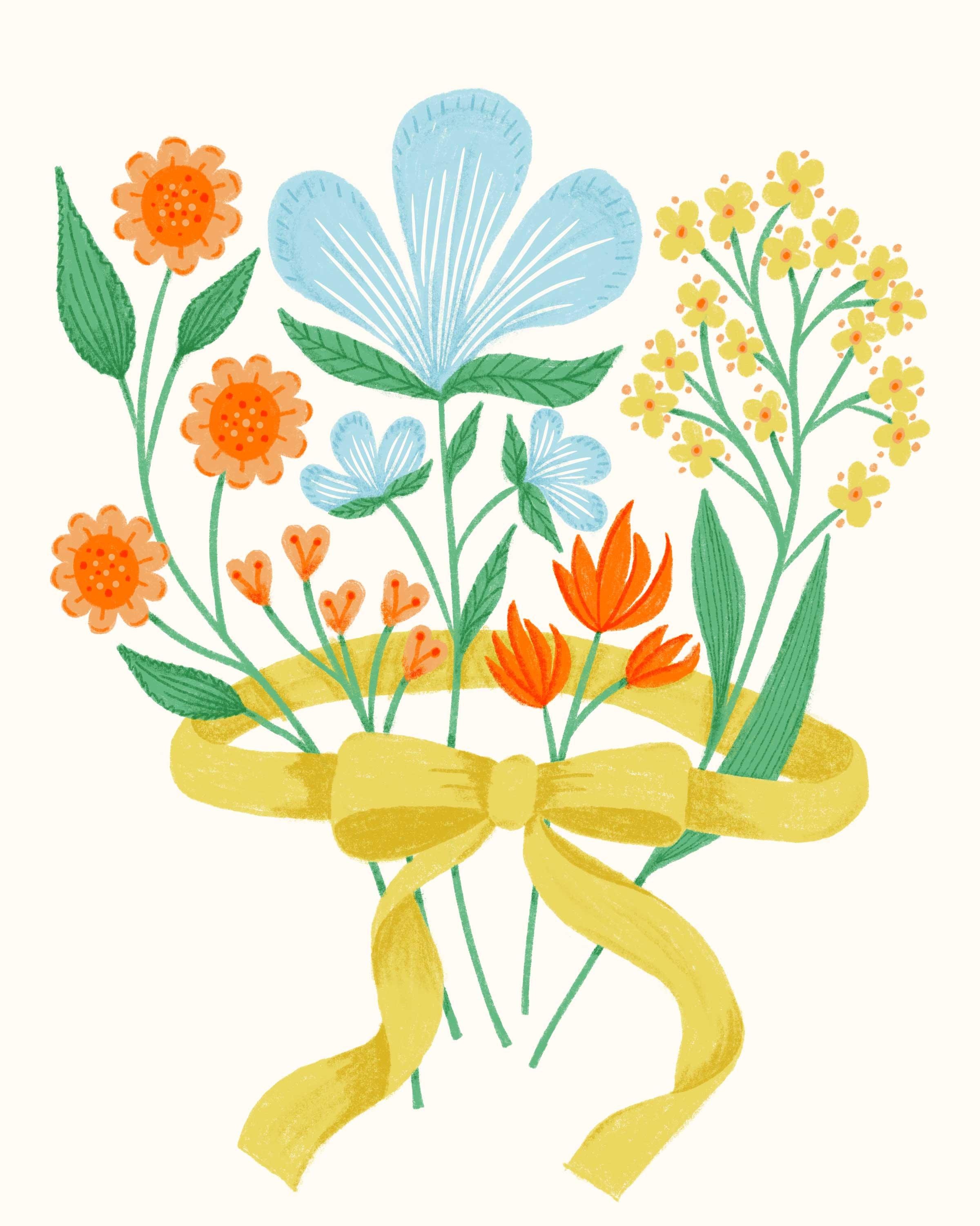 Floral Bouquet with a Ribbon