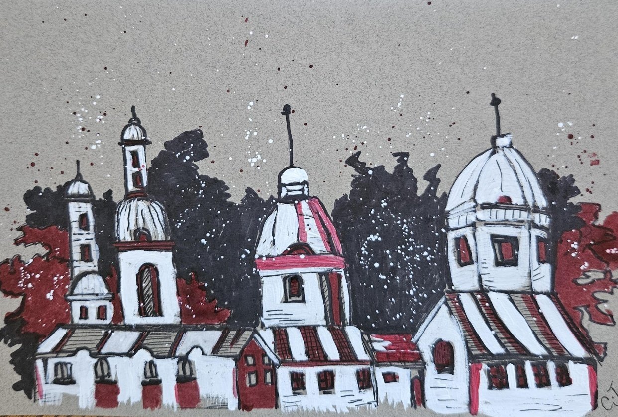 Abstract castle on brown paper - student project