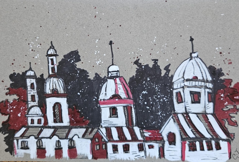 Abstract castle on brown paper