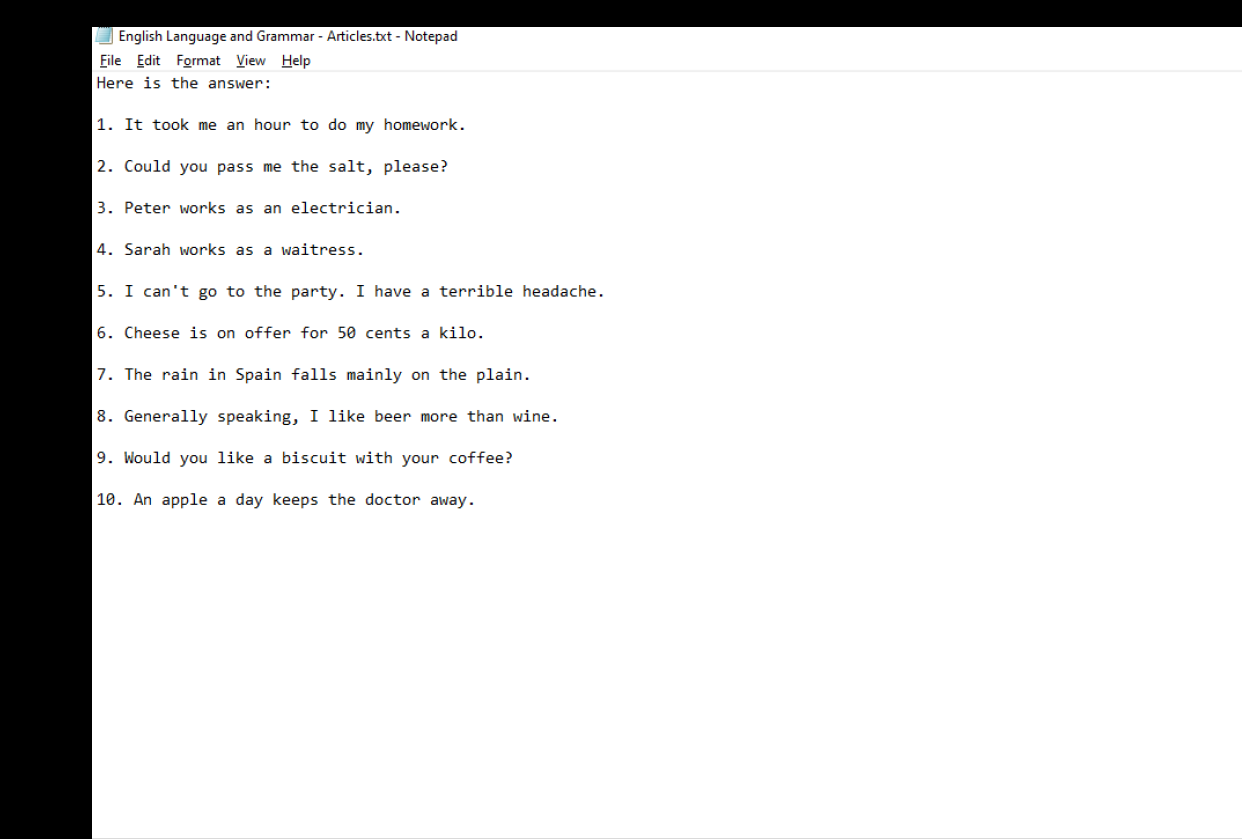 English Language and Grammar - Articles - student project
