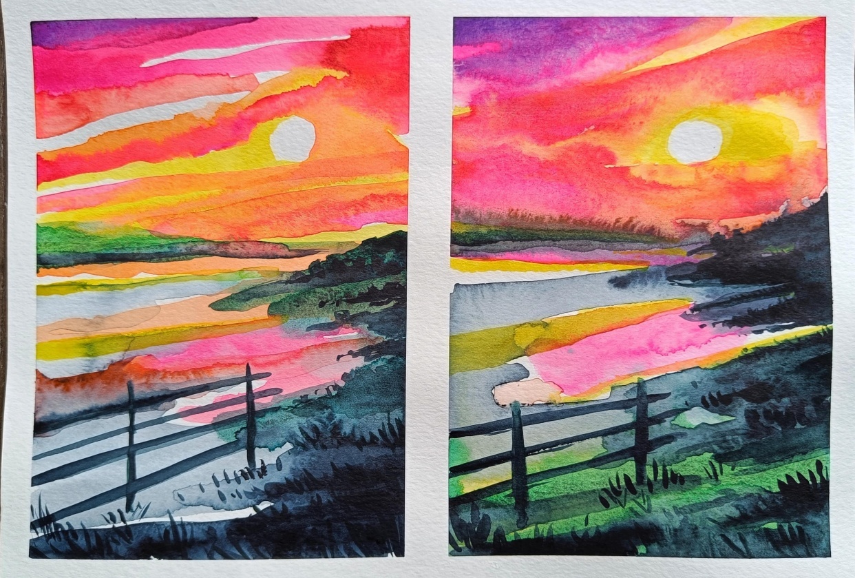 Watercolour sunsets - student project