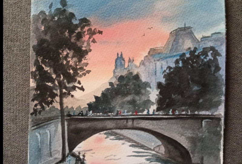 Paesaggio urbano al tramonto