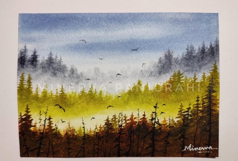 Serene Misty Landscapes in Watercolors