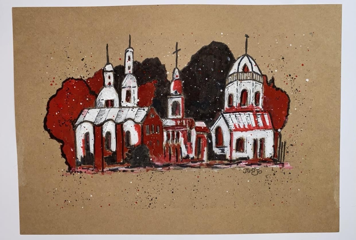 Castle on brown paper. - student project