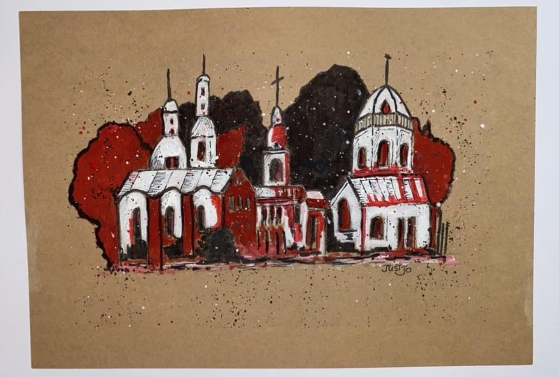Castle on brown paper.