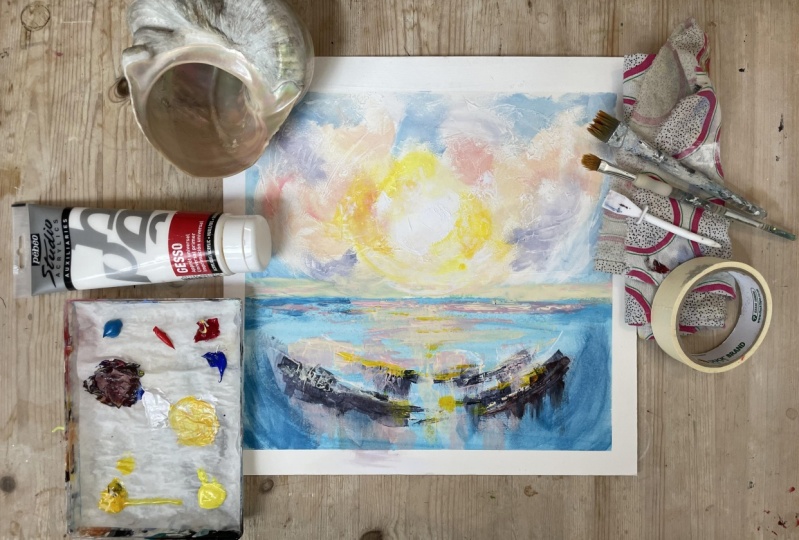 Simple Abstract Seascape Using Acrylic Paint