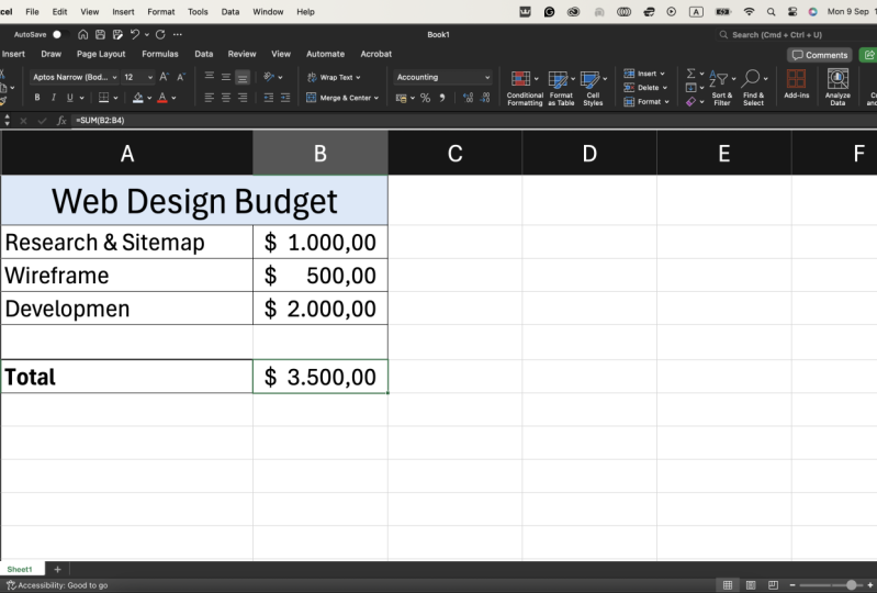 The =SUM( ) formula in Microsoft Excel