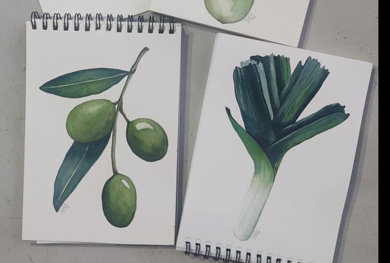 Easy Botanical Watercolor: Paint Olives, Leek, and Green Onion
