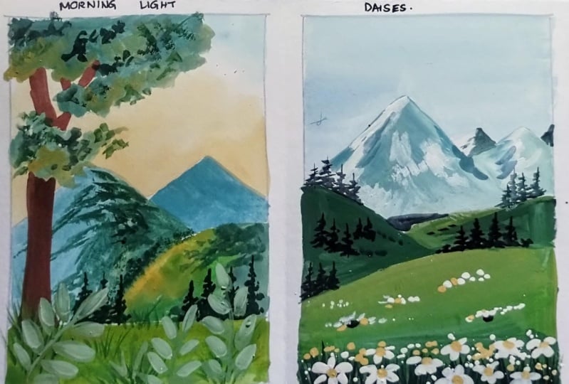 Master gouache landscape with femvisionary