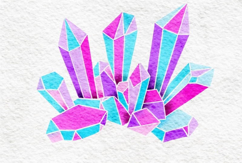 Digital Watercolor Crystal Cluster
