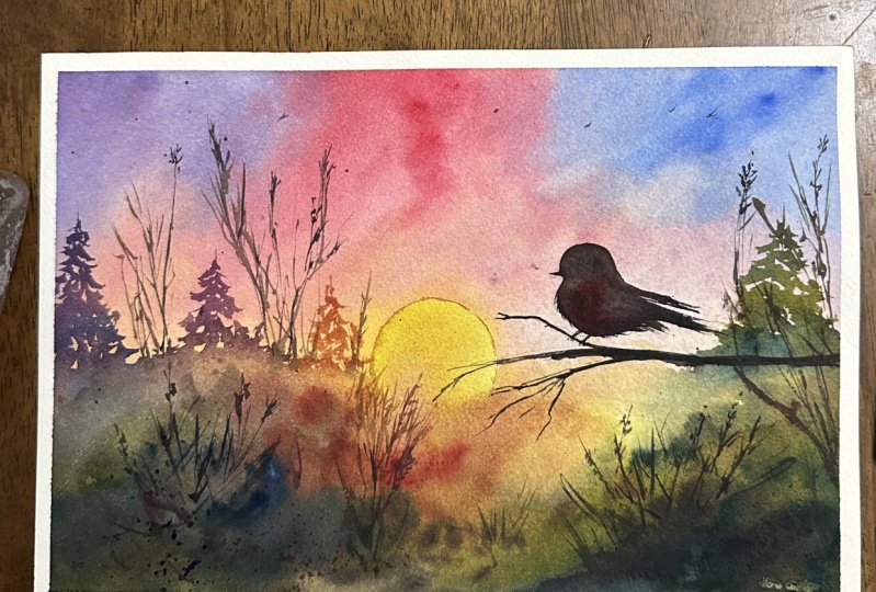 Simple watercolour painting with three primary colors