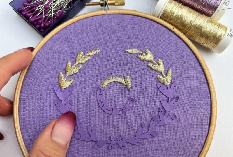 Goldenwork Initial Embroidery on Paper