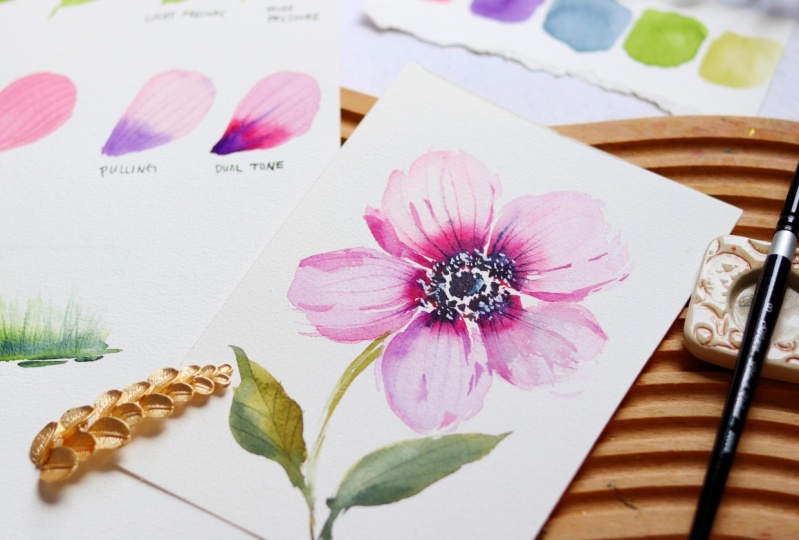 Watercolor Florals with Veins