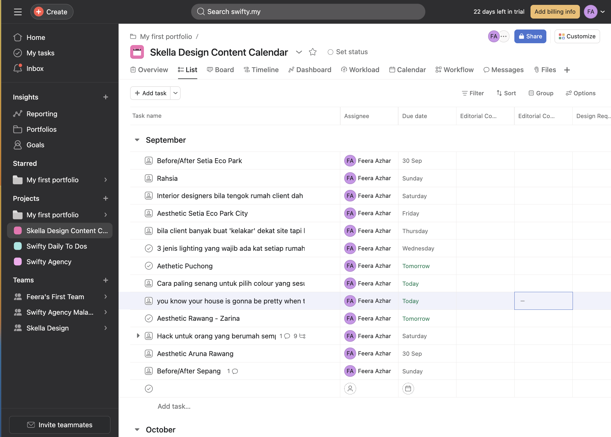 Content Calendar Interior Design