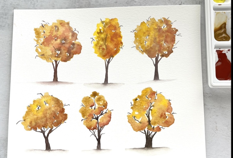 "Watercolor Fall Trees" Class by Amber Lane