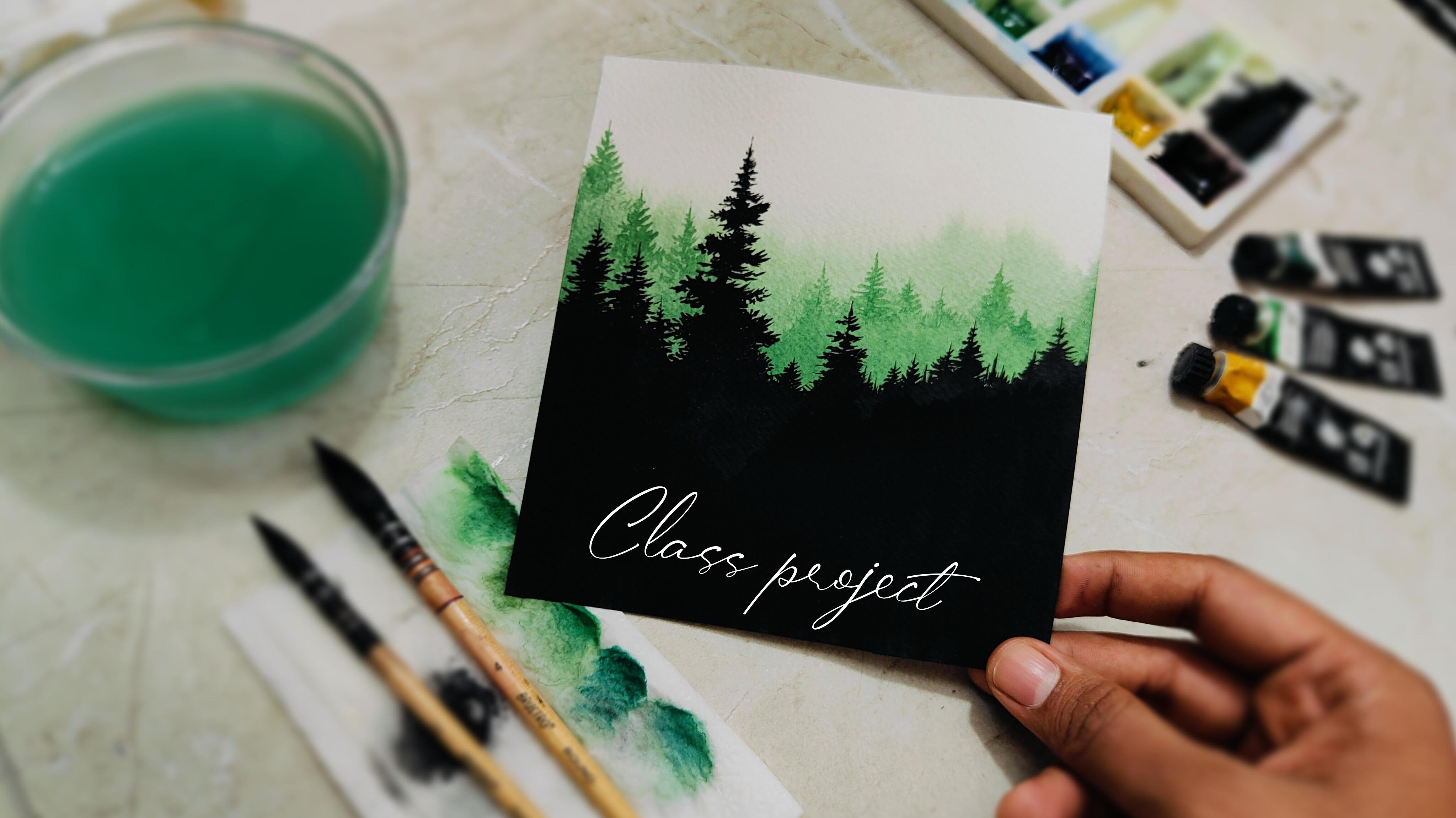 Elegant Misty Forest With Watercolors - student project