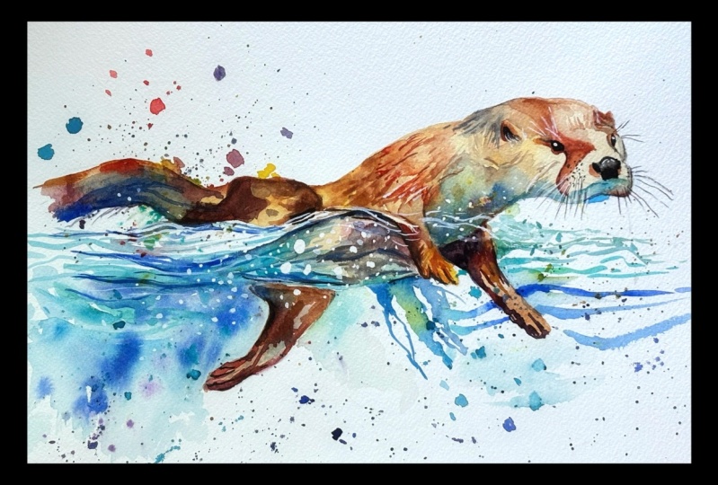 Splashy Watercolor Otter