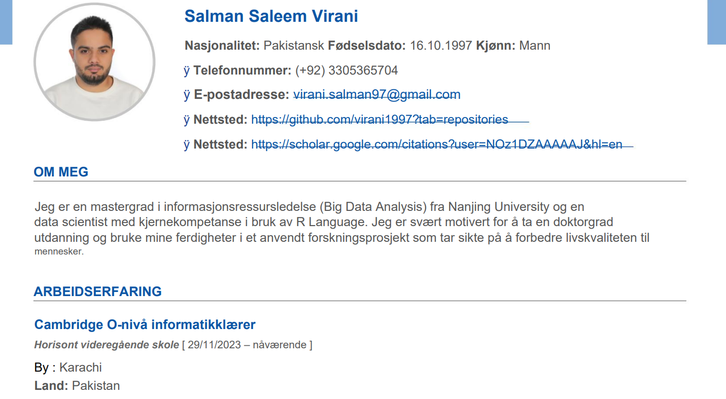 Norsk CV - student project