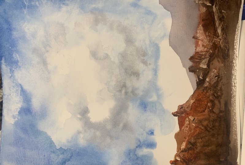 Painting clouds in watercolor