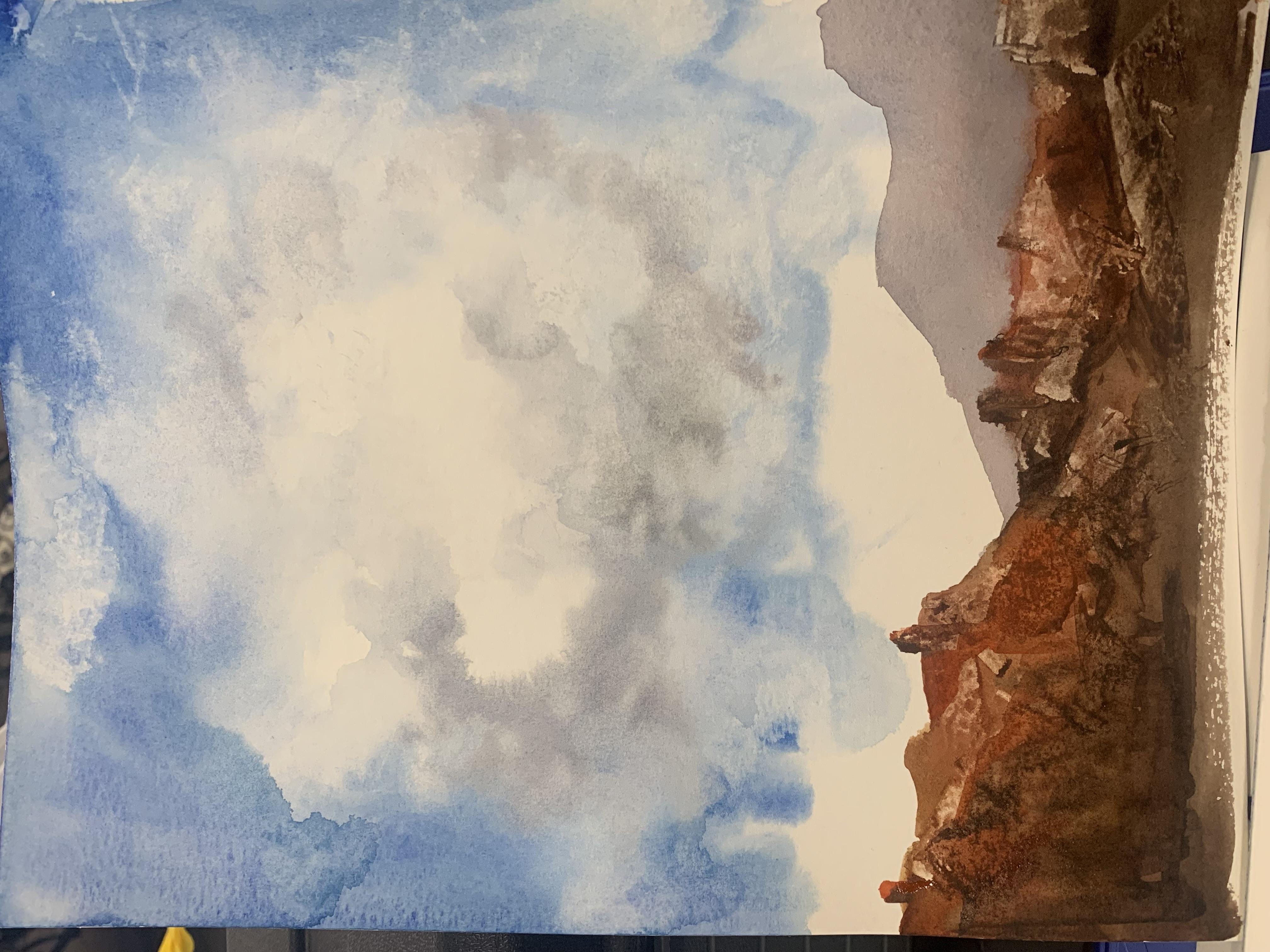 Painting clouds in watercolor - student project
