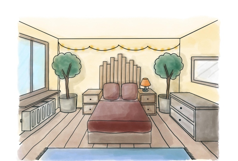 One point perspective - bedroom