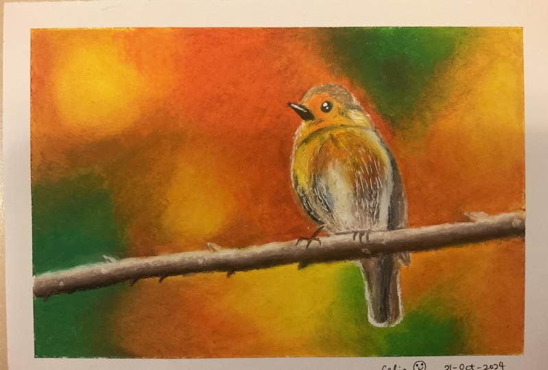 Autumn Bird in Oil Pastels