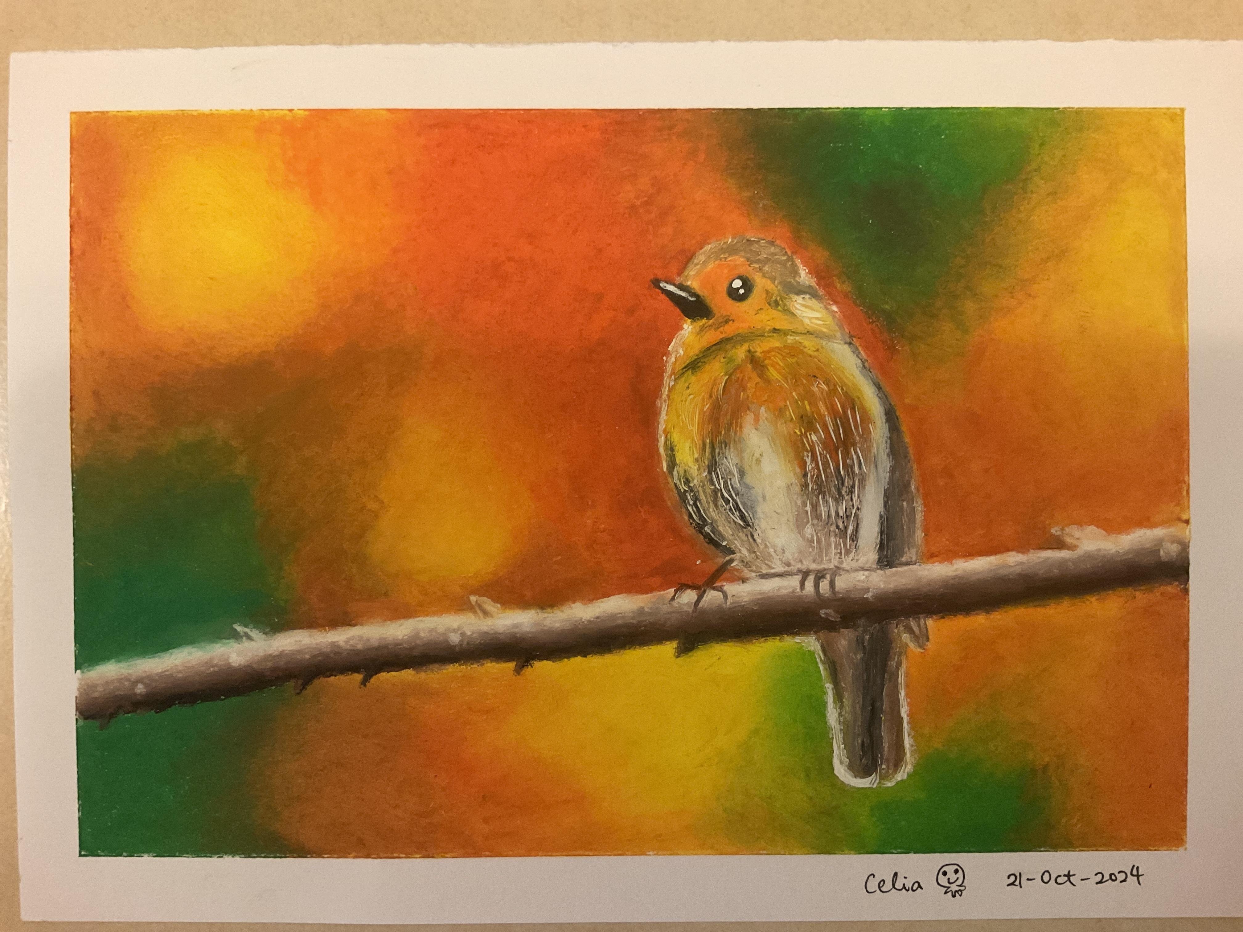 Autumn Bird in Oil Pastels - student project