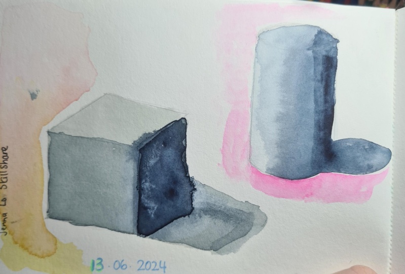 3D shapes in watercolor practice