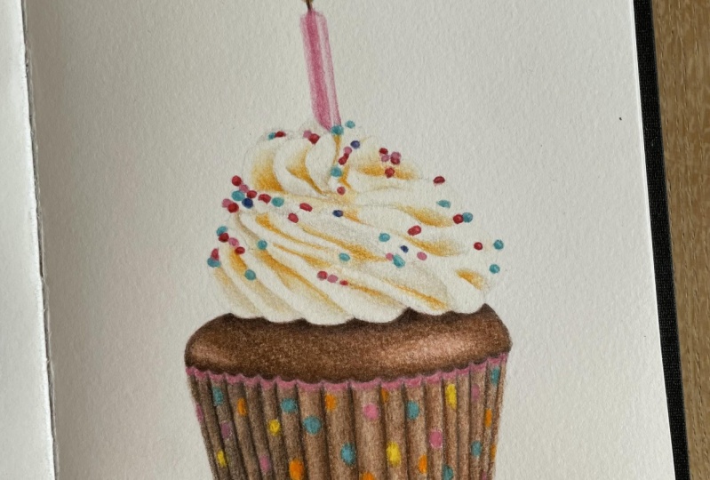 Cupcake drawing with watercolour pencils