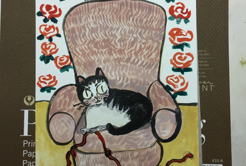 Cat Breakfast in Gouache