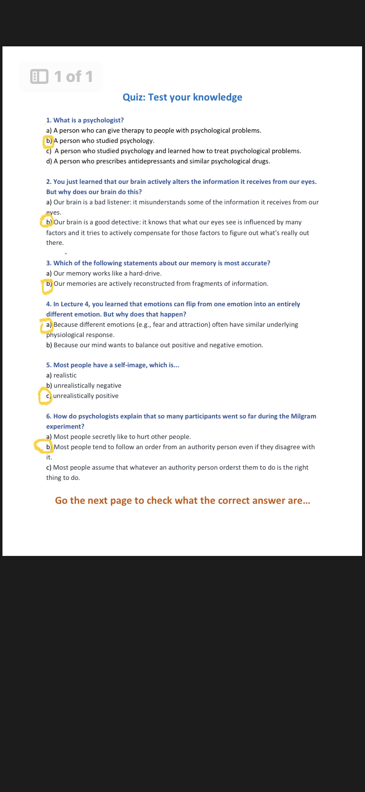 Psychology quiz - student project
