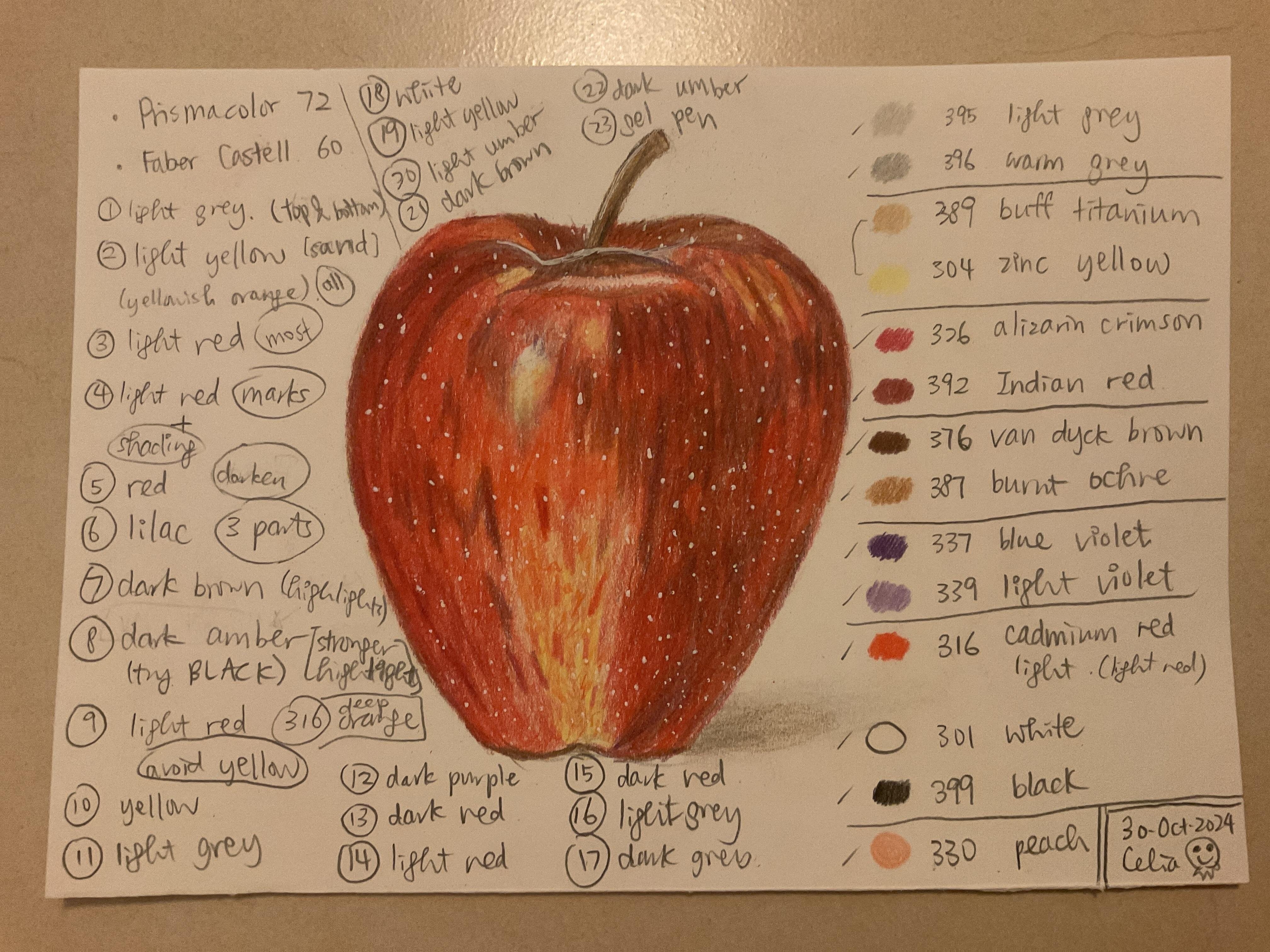 Apple with Colored Pencils - student project