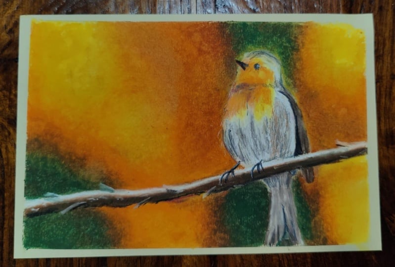 A splotchy background with bird