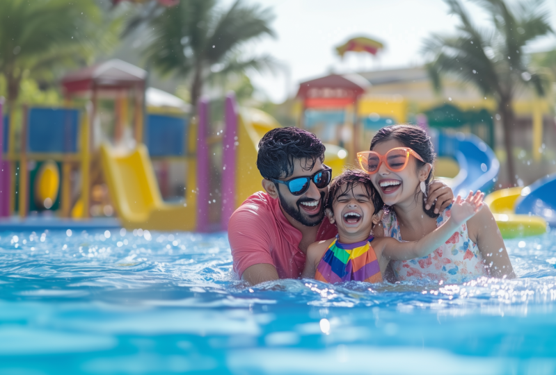 Indian People enjoying in waterpark.