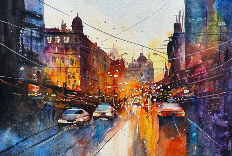 Watercolor Street Scene