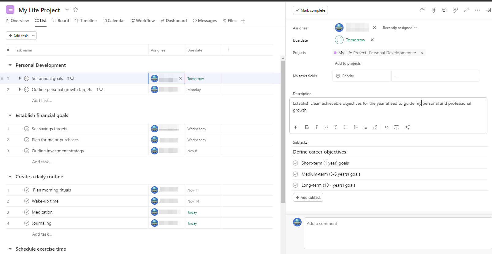 Use Asana to Organize Your Life & Feel Accomplished - student project