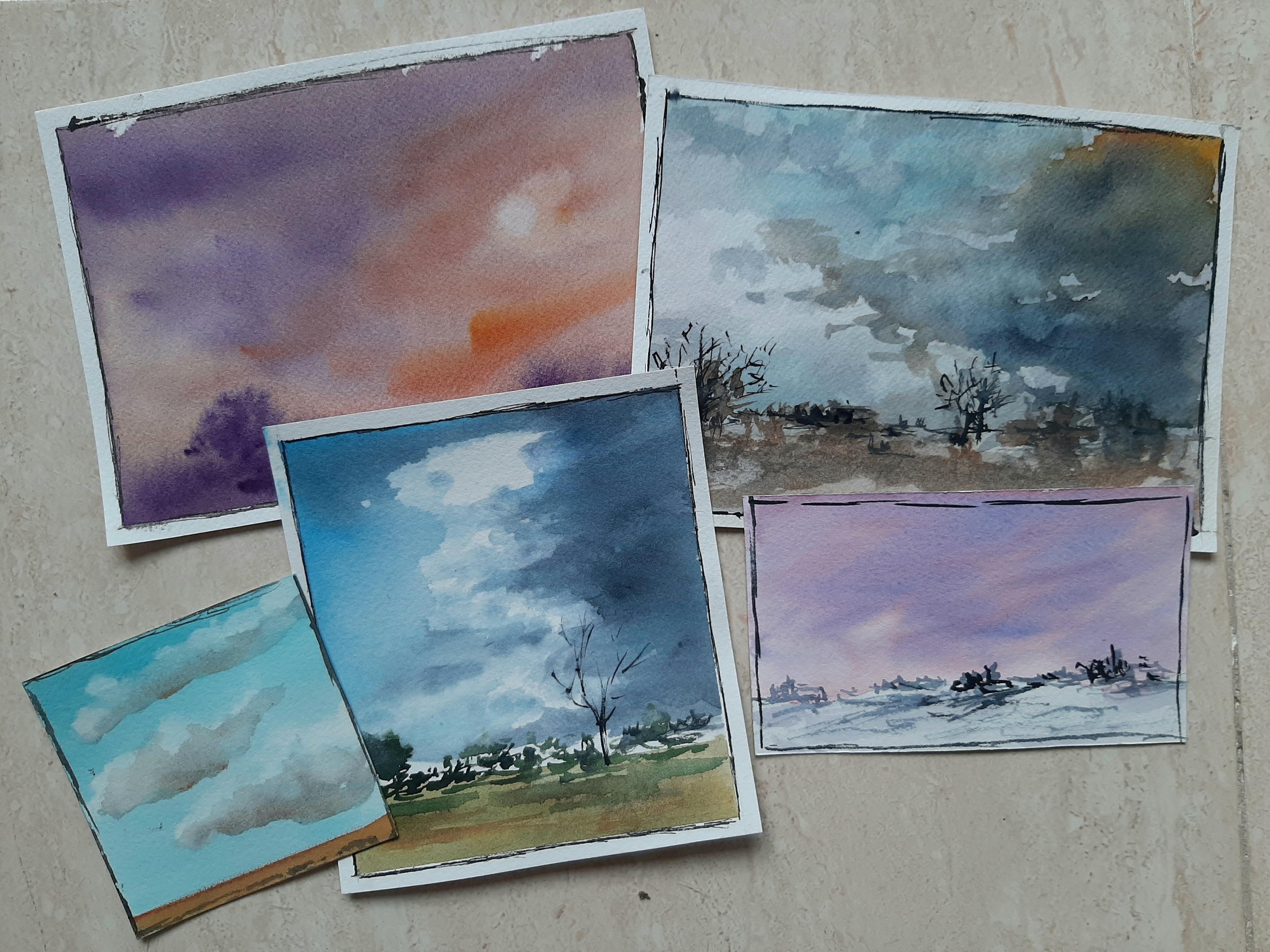 Sky Painting Techniques; Watercolor Landscape Workshop - student project