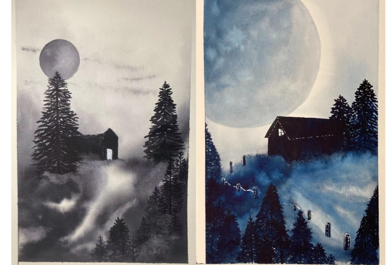 Abstract Landscapes, with Pine Trees and Buildings