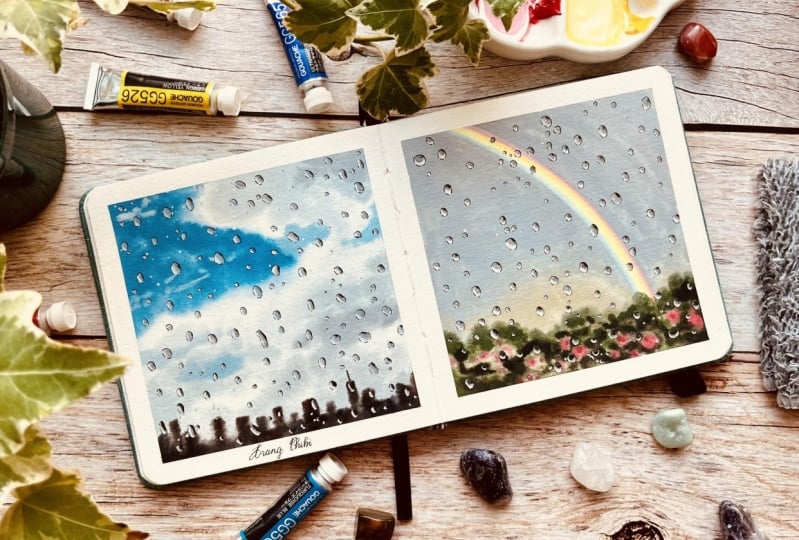 My Rain and Rainbow Gouache Paintings