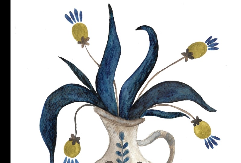 Folk art vases with flowers