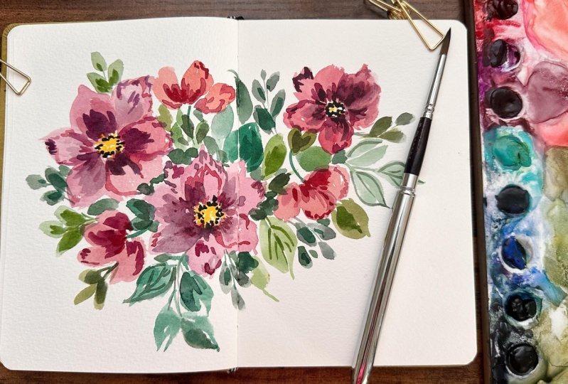 My loose watercolor florals from painting outside
