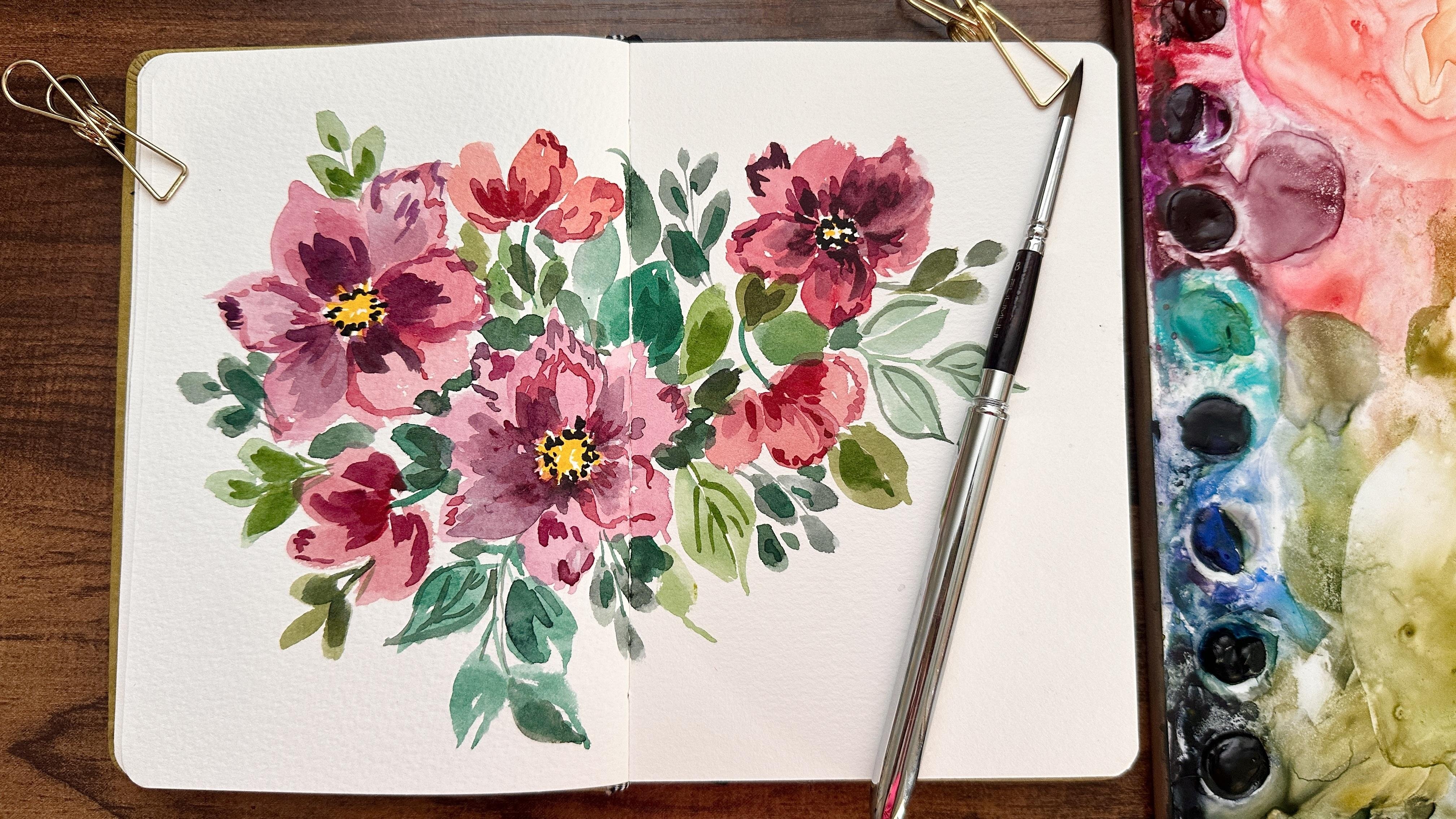 My loose watercolor florals from painting outside - student project