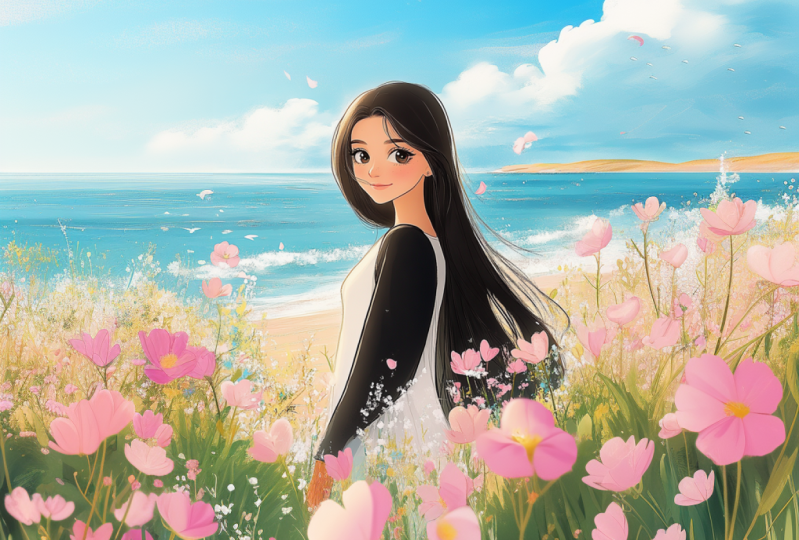 Imagining myself at the beach in anime style