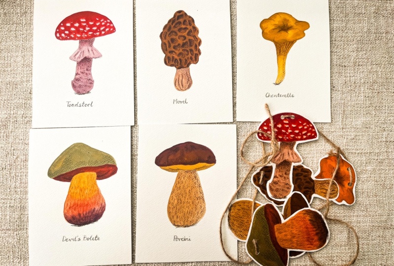 Botanical Mushroom Postcards & Decorative Garland