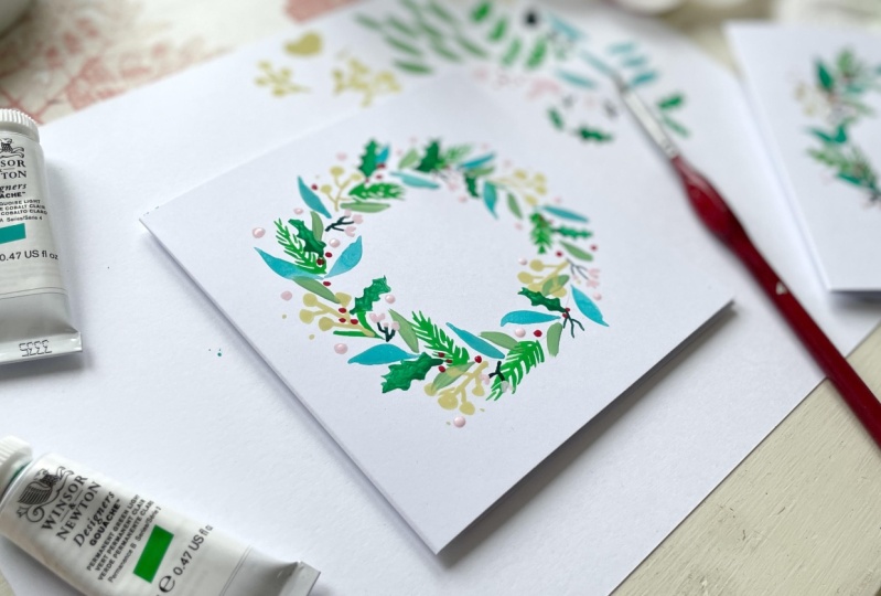 Gouache Christmas Wreath Card