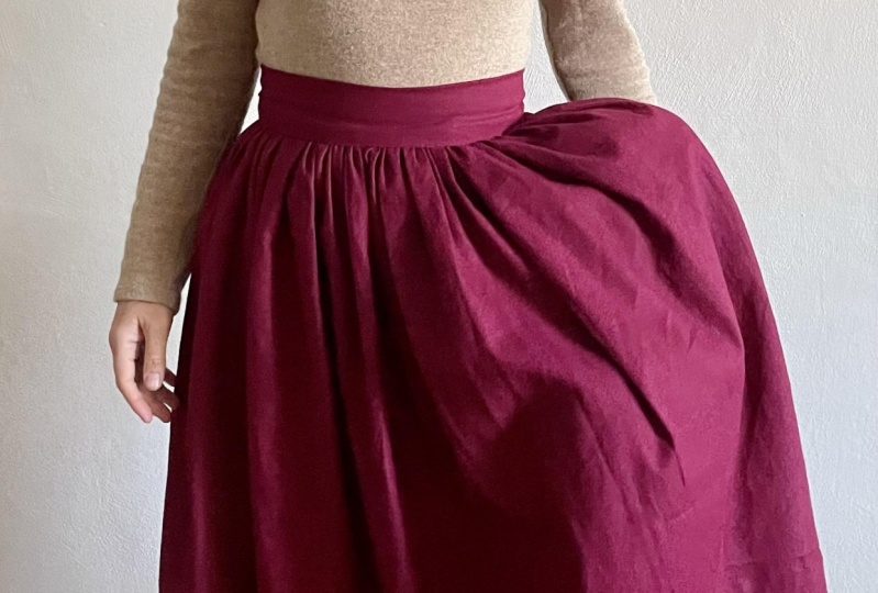 Gathered heavyweight linen winter skirt