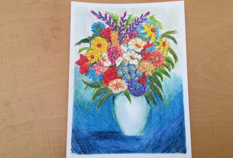 Oil Pastels: Flowers in a Vase